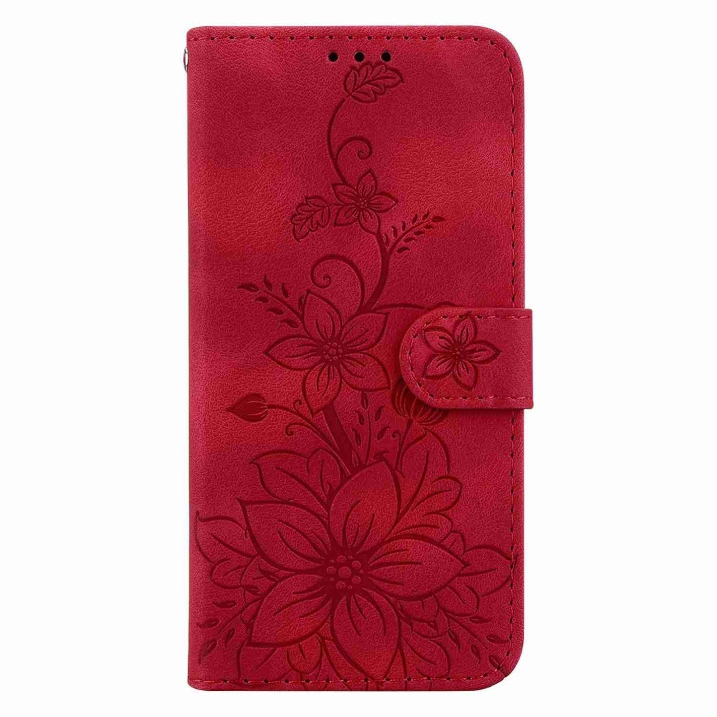 For Redmi 14C 4G Lily Embossed Leather Phone Case(Red)