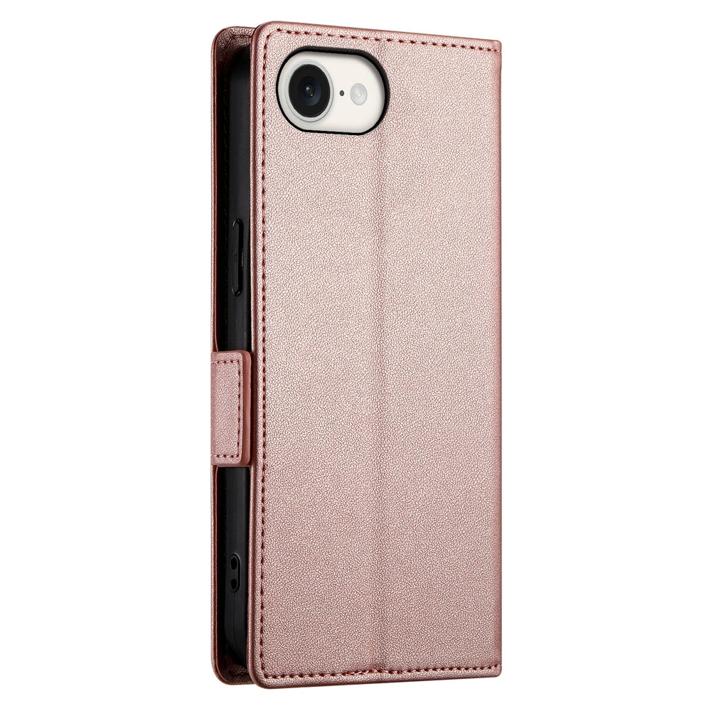 For iPhone 16e Side Buckle Magnetic Frosted Leather Phone Case(Rose Gold)