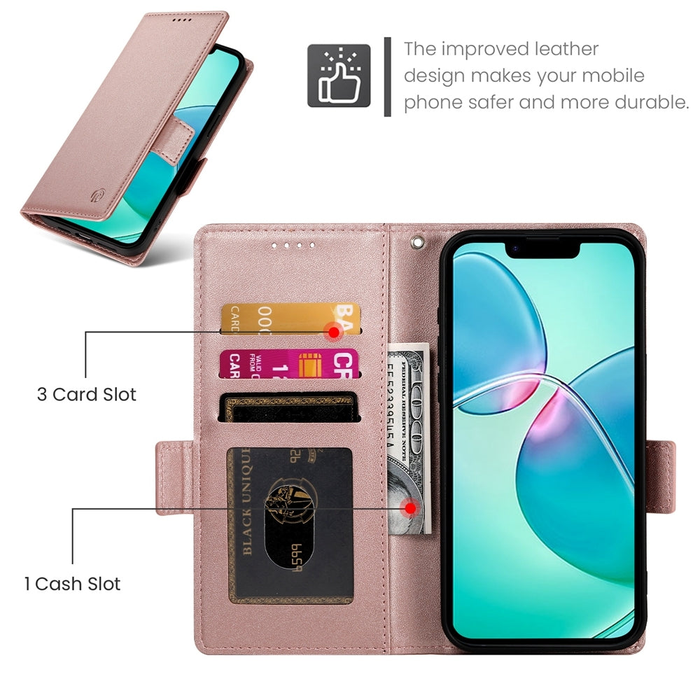 For iPhone 16e Side Buckle Magnetic Frosted Leather Phone Case(Rose Gold)