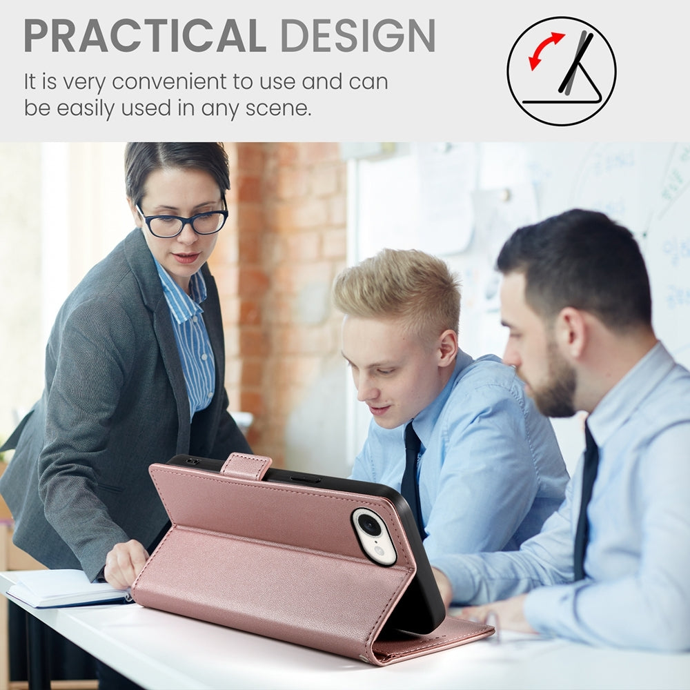 For iPhone 16e Side Buckle Magnetic Frosted Leather Phone Case(Rose Gold)