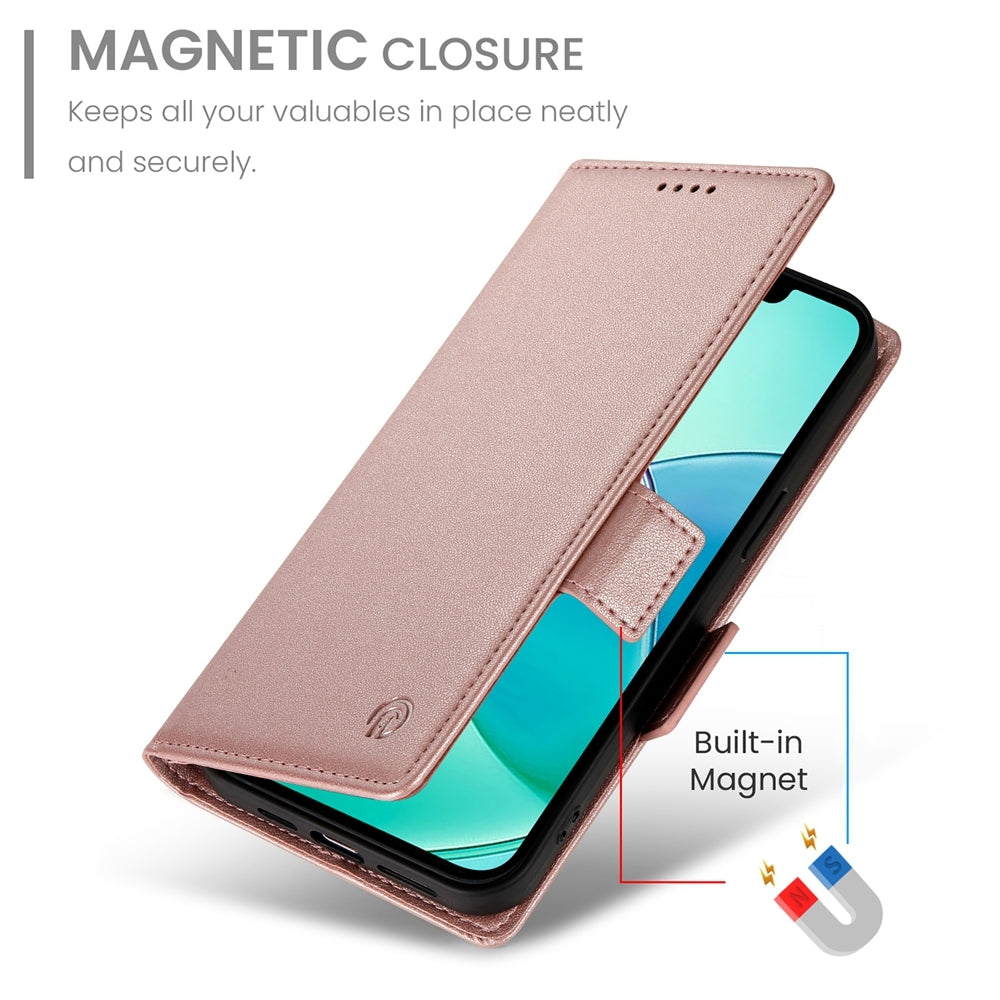 For iPhone 16e Side Buckle Magnetic Frosted Leather Phone Case(Rose Gold)