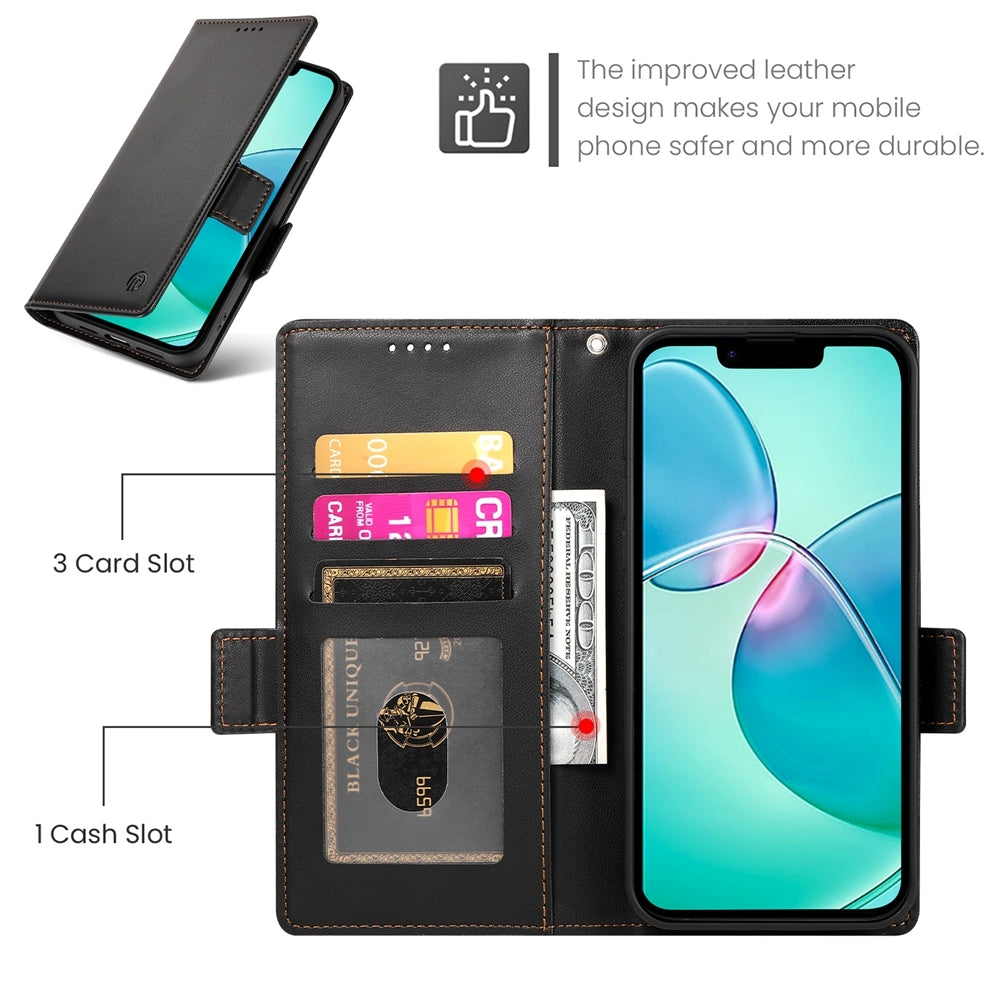 For iPhone 16e Side Buckle Magnetic Frosted Leather Phone Case(Black)