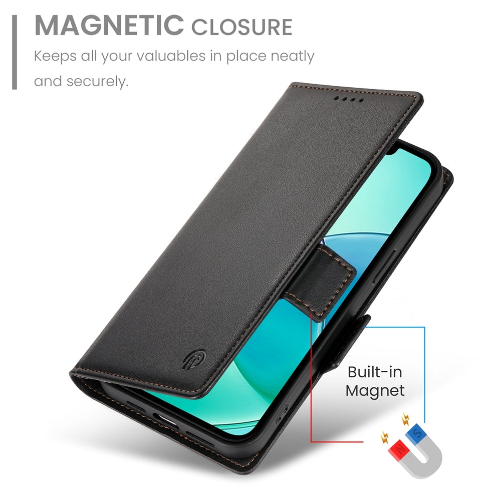For iPhone 16e Side Buckle Magnetic Frosted Leather Phone Case(Black)