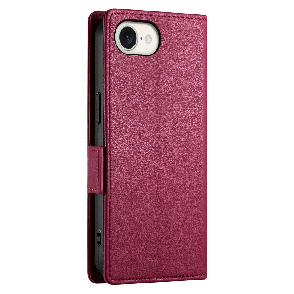For iPhone 16e Side Buckle Magnetic Frosted Leather Phone Case(Wine Red)