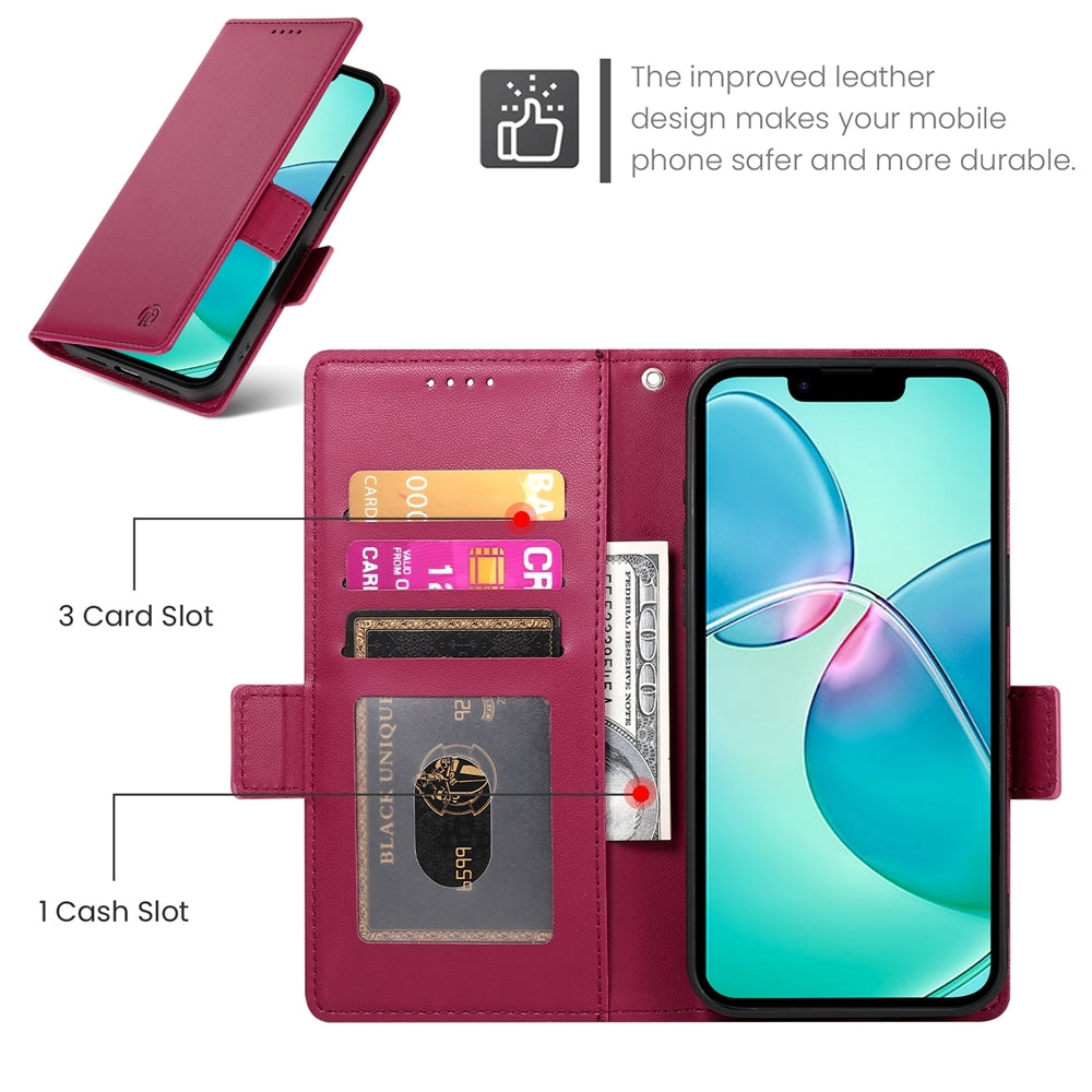 For iPhone 16e Side Buckle Magnetic Frosted Leather Phone Case(Wine Red)