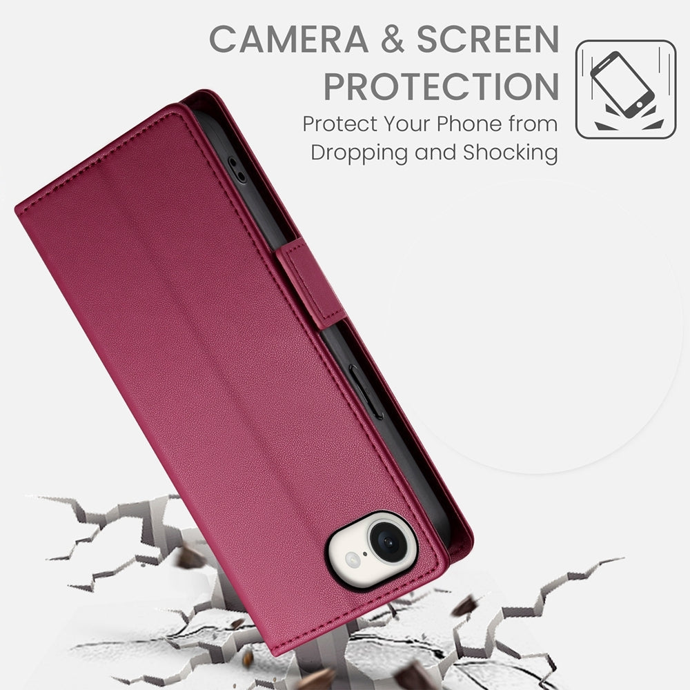 For iPhone 16e Side Buckle Magnetic Frosted Leather Phone Case(Wine Red)