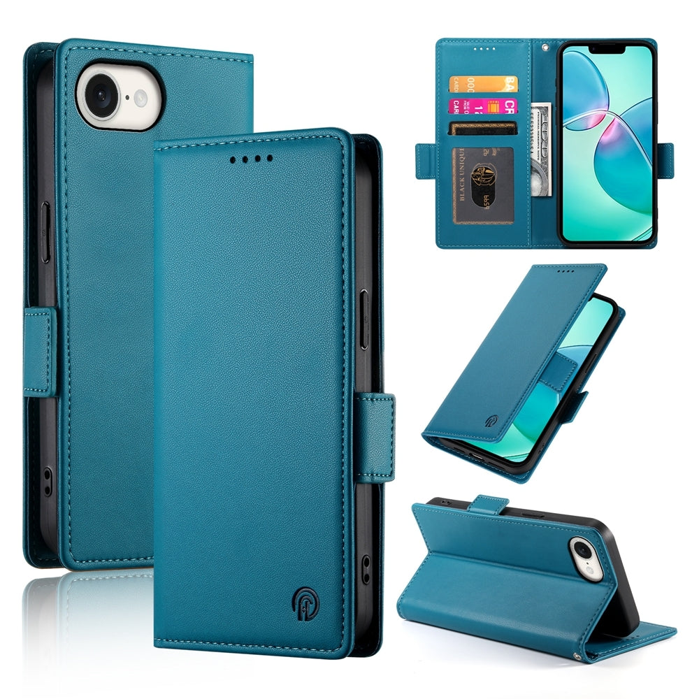 For iPhone 16e Side Buckle Magnetic Frosted Leather Phone Case(Blue)
