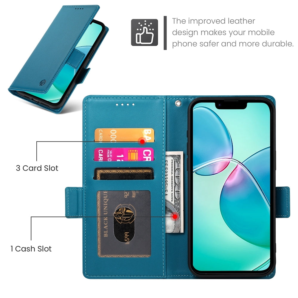 For iPhone 16e Side Buckle Magnetic Frosted Leather Phone Case(Blue)