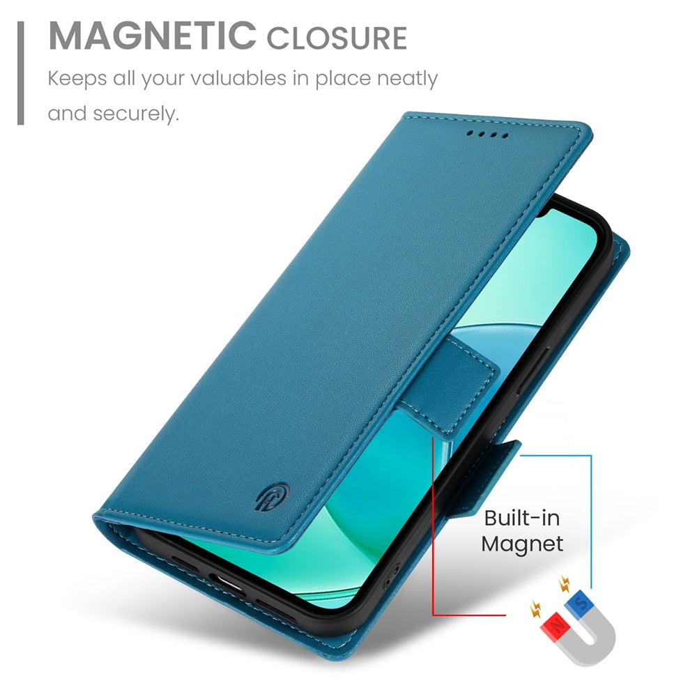 For iPhone 16e Side Buckle Magnetic Frosted Leather Phone Case(Blue)