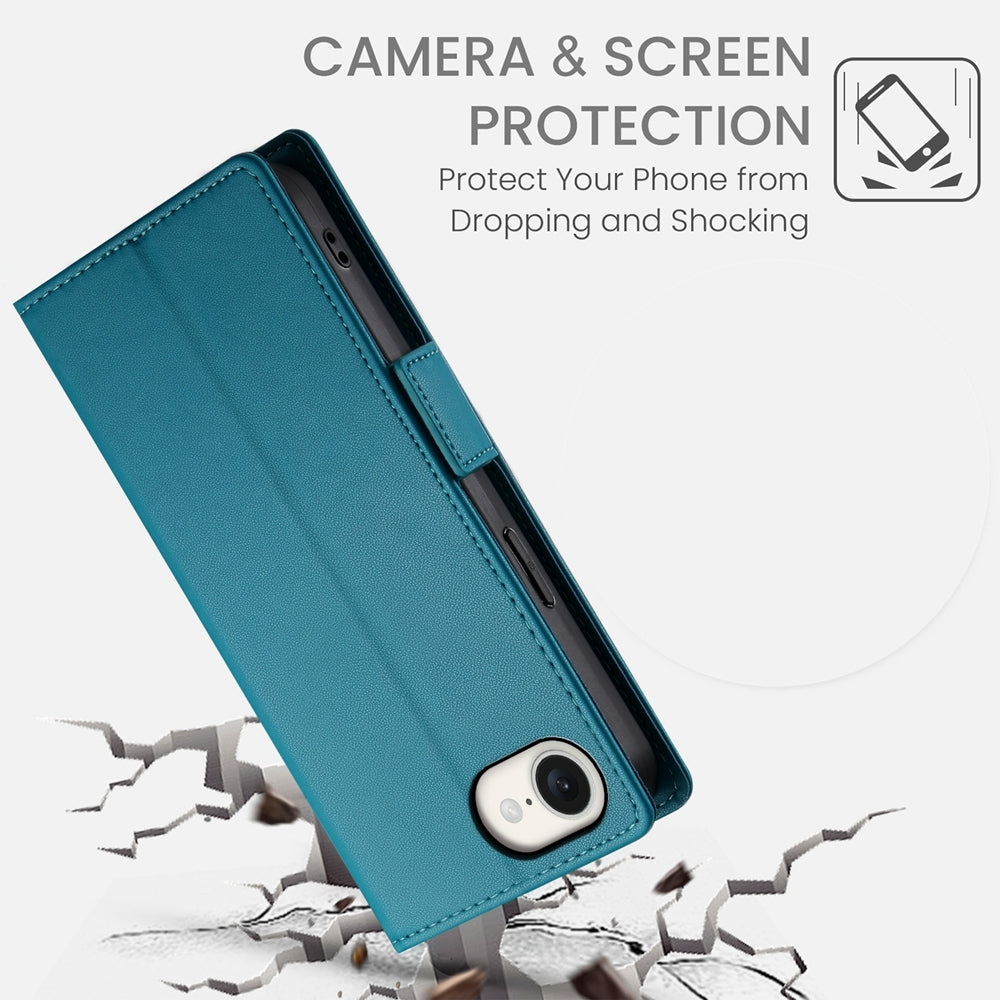 For iPhone 16e Side Buckle Magnetic Frosted Leather Phone Case(Blue)