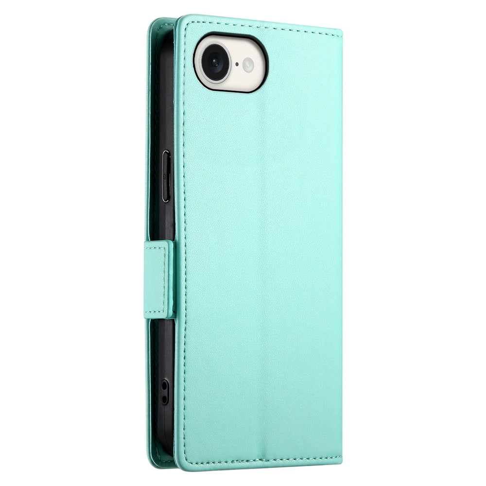 For iPhone 16e Side Buckle Magnetic Frosted Leather Phone Case(Mint Green)