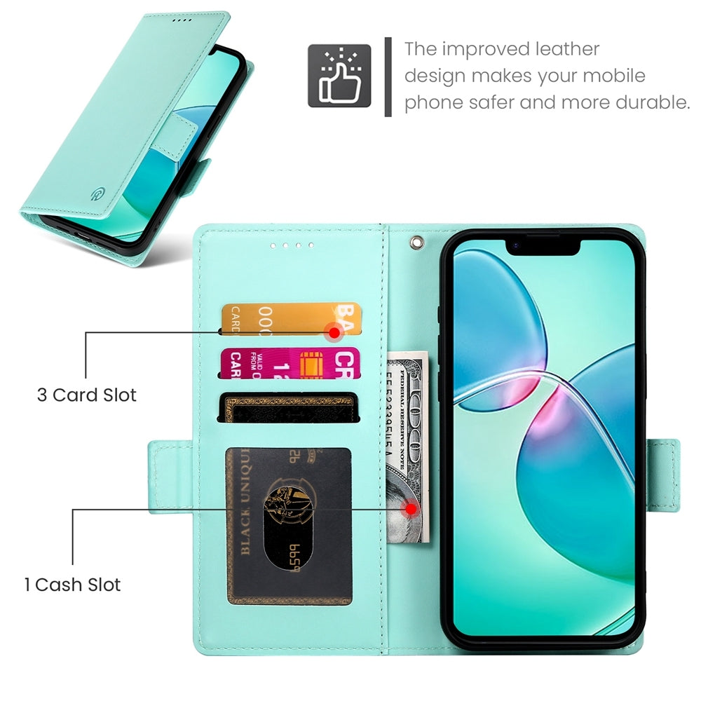 For iPhone 16e Side Buckle Magnetic Frosted Leather Phone Case(Mint Green)