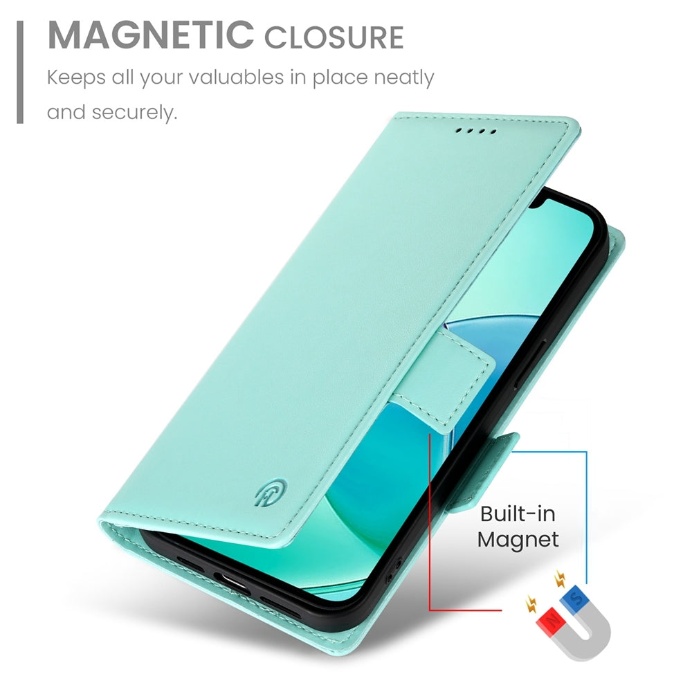 For iPhone 16e Side Buckle Magnetic Frosted Leather Phone Case(Mint Green)