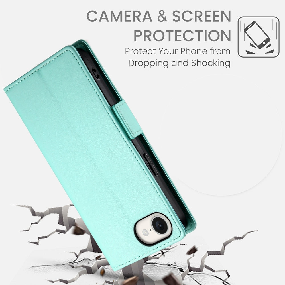 For iPhone 16e Side Buckle Magnetic Frosted Leather Phone Case(Mint Green)