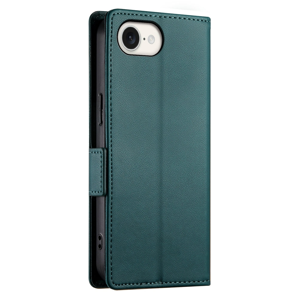 For iPhone 16e Side Buckle Magnetic Frosted Leather Phone Case(Dark Green)