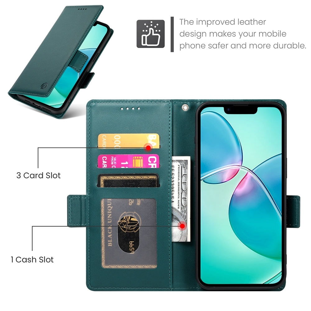 For iPhone 16e Side Buckle Magnetic Frosted Leather Phone Case(Dark Green)
