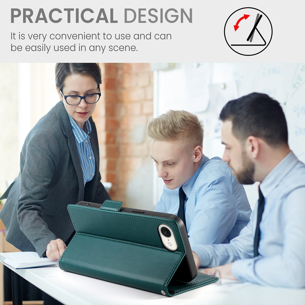 For iPhone 16e Side Buckle Magnetic Frosted Leather Phone Case(Dark Green)