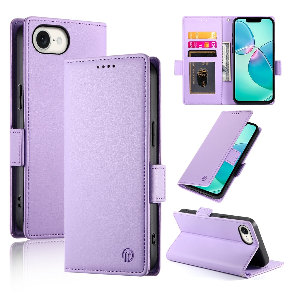 For iPhone 16e Side Buckle Magnetic Frosted Leather Phone Case(Purple)