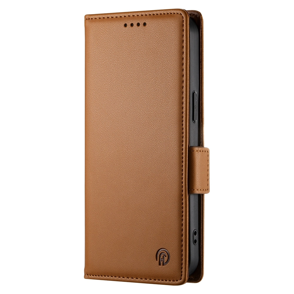 For iPhone 16e Side Buckle Magnetic Frosted Leather Phone Case(Brown)