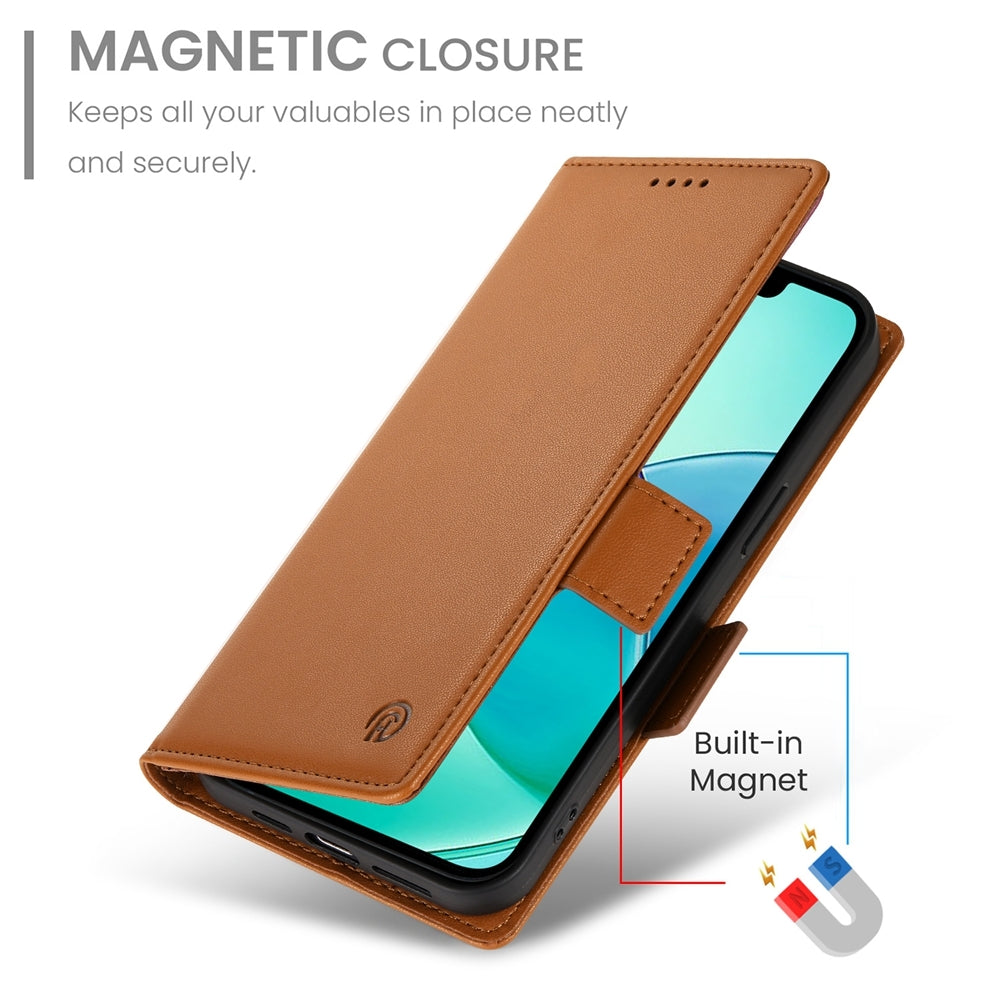 For iPhone 16e Side Buckle Magnetic Frosted Leather Phone Case(Brown)