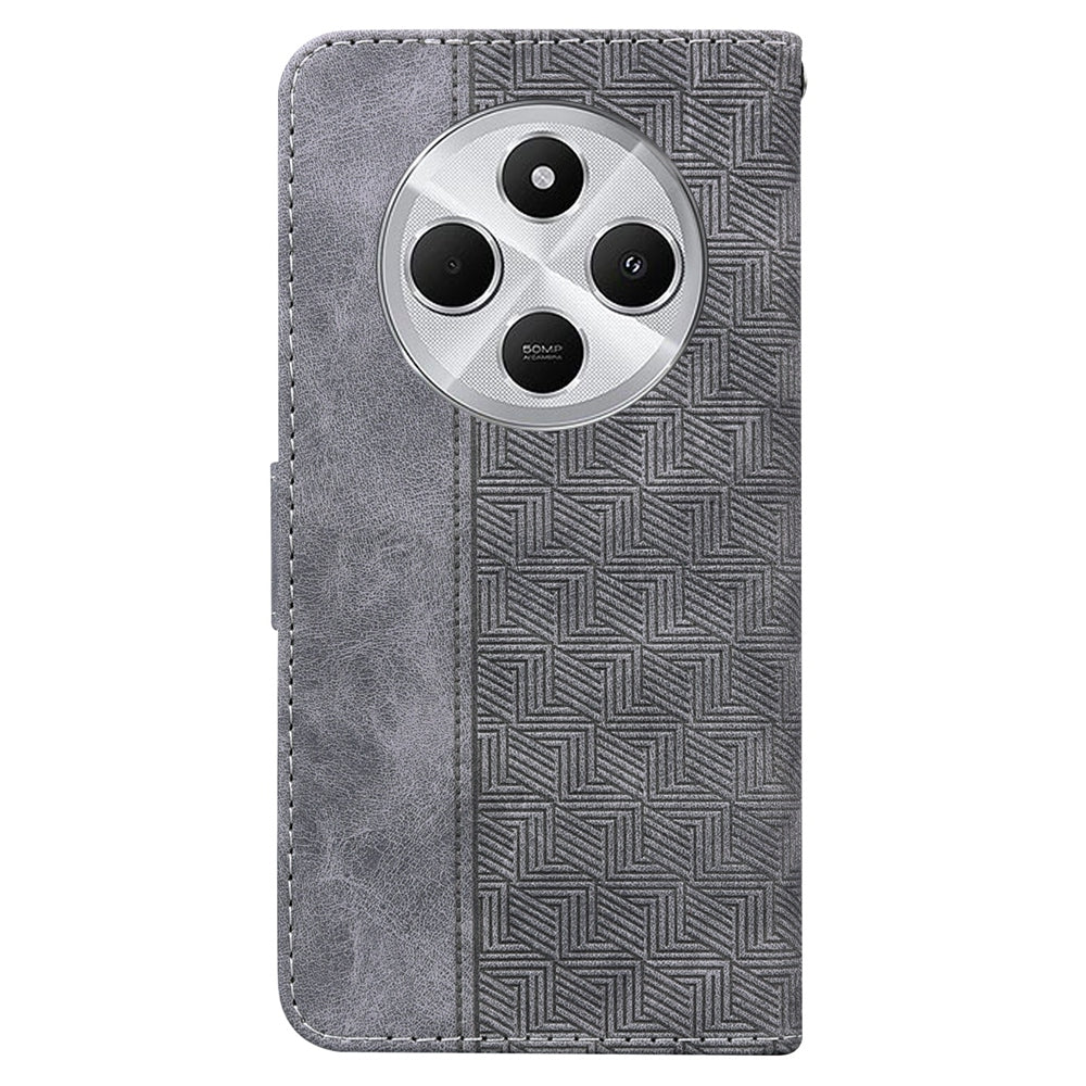 For Redmi 14C 4G Geometric Embossed Leather Phone Case(Grey)
