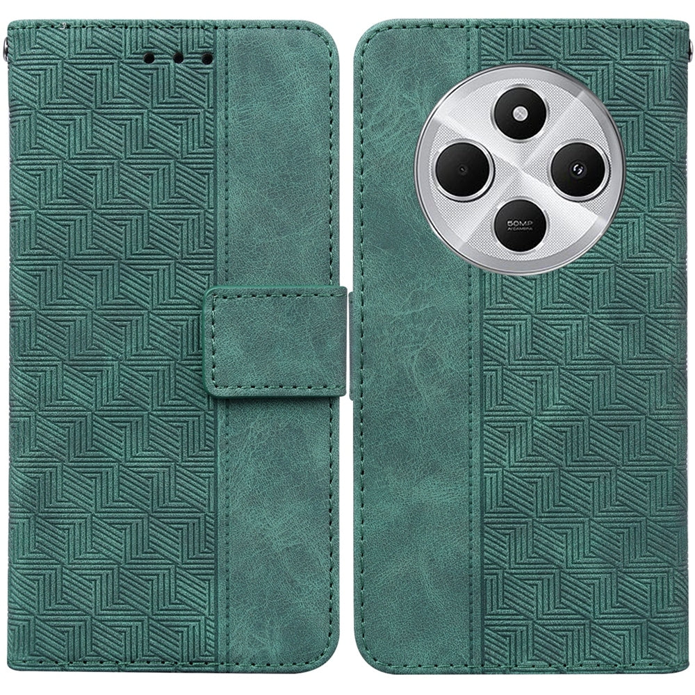 For Redmi 14C 4G Geometric Embossed Leather Phone Case(Green)