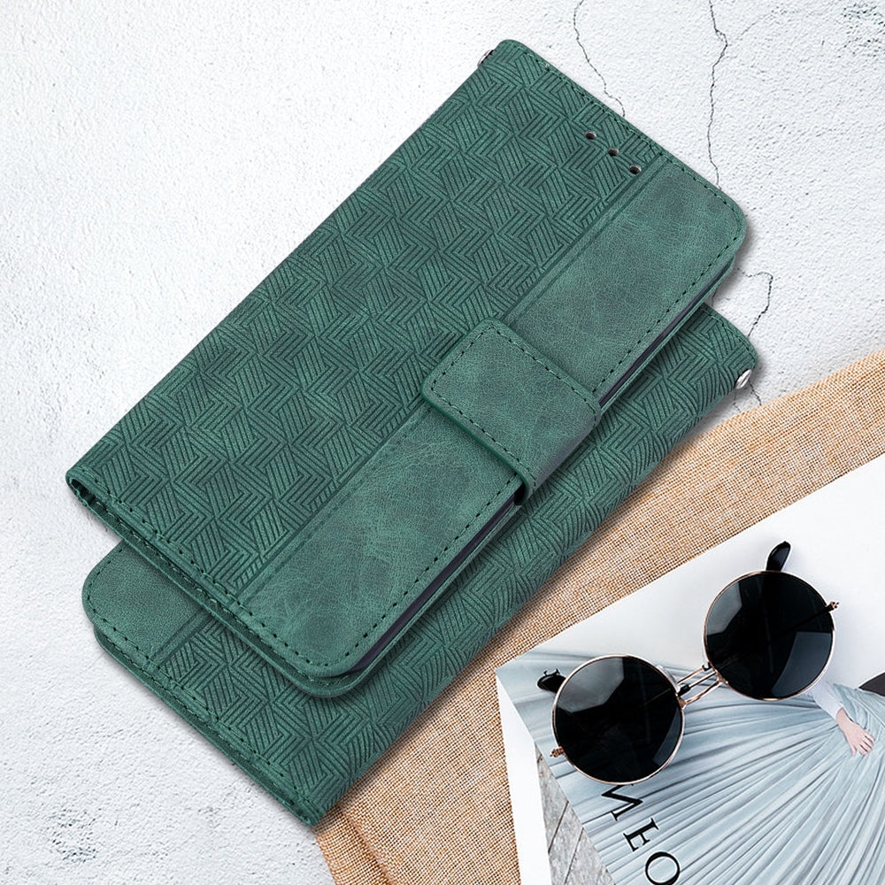 For Redmi 14C 4G Geometric Embossed Leather Phone Case(Green)