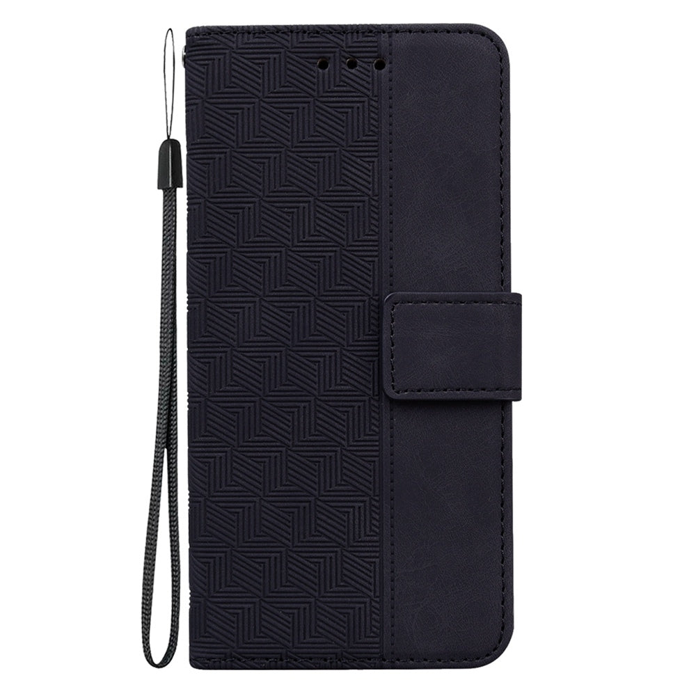 For Redmi 14C 4G Geometric Embossed Leather Phone Case(Black)
