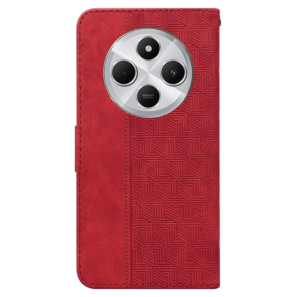For Redmi 14C 4G Geometric Embossed Leather Phone Case(Red)