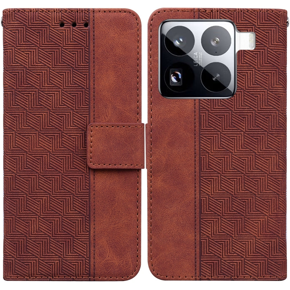For Xiaomi 15 Pro Geometric Embossed Leather Phone Case(Brown)