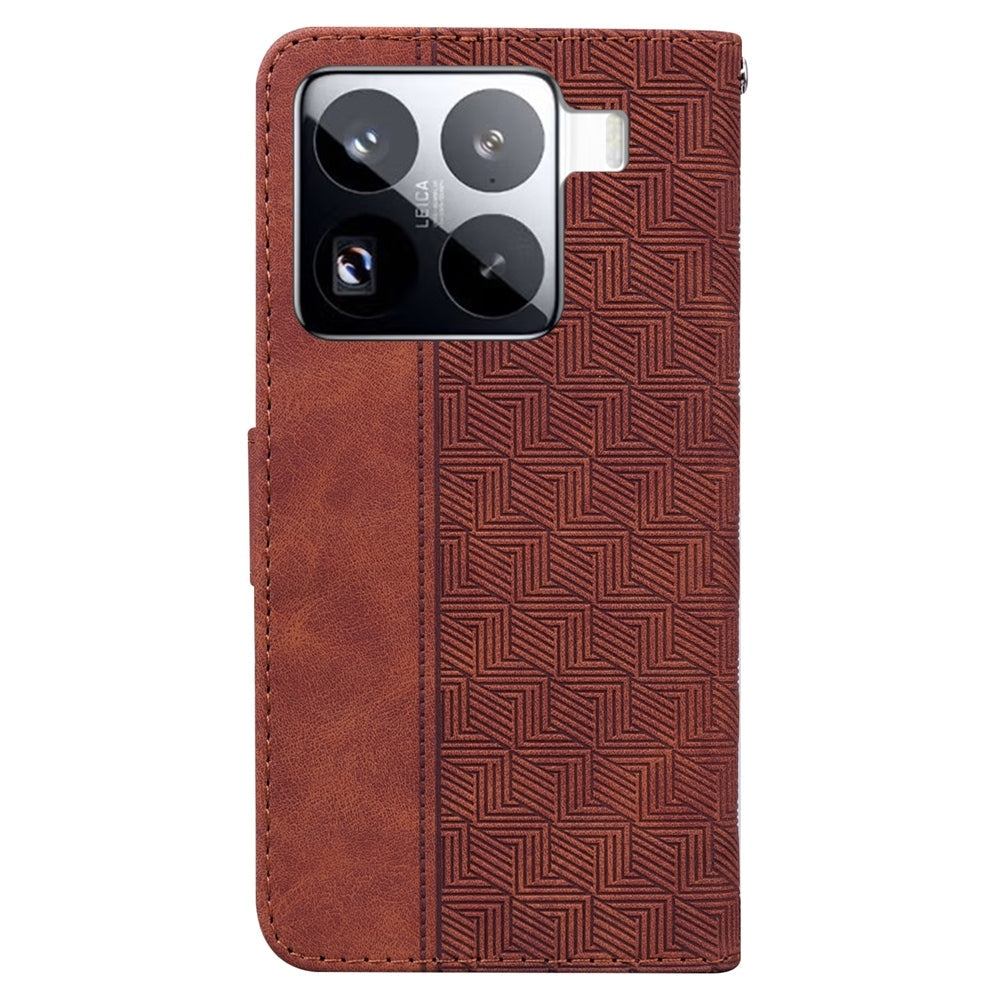 For Xiaomi 15 Pro Geometric Embossed Leather Phone Case(Brown)