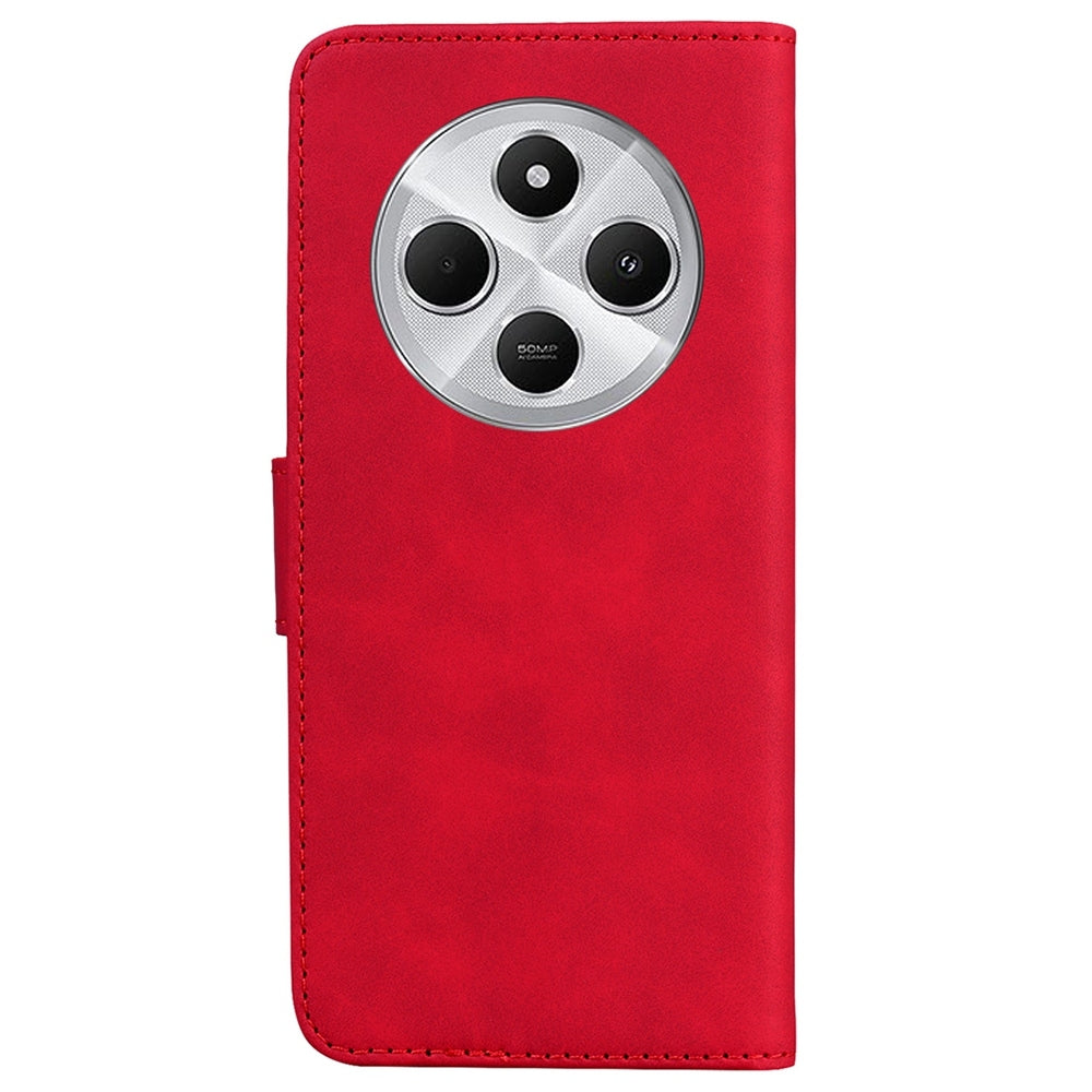 For Redmi 14C 4G Skin Feel Pure Color Flip Leather Phone Case(Red)