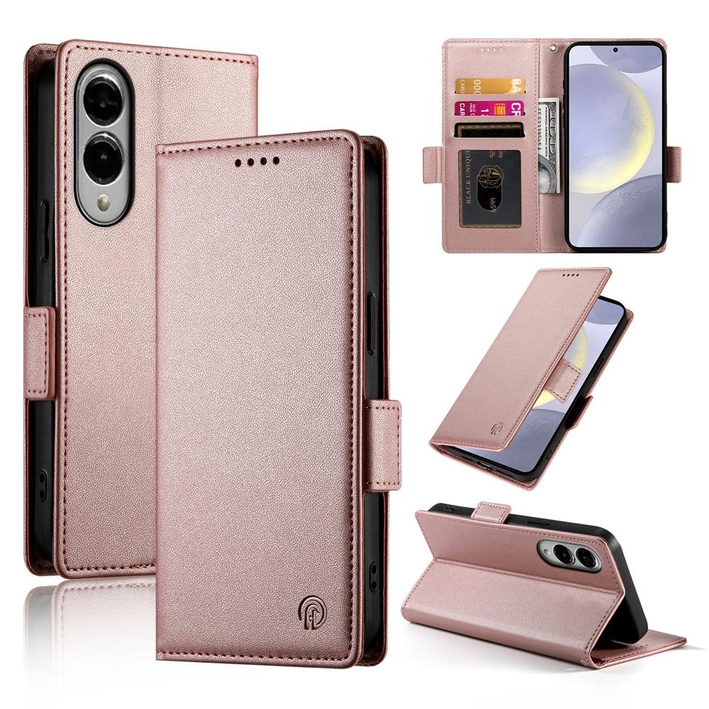 For Samsung Galaxy S25 Edge 5G Side Buckle Magnetic Frosted Leather Phone Case(Rose Gold)