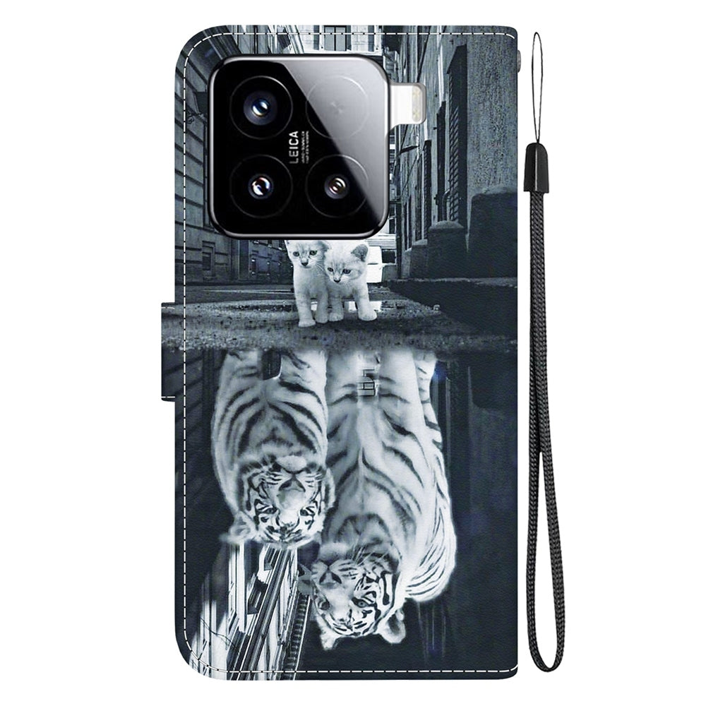 For Xiaomi 15 Crystal Texture Colored Drawing Leather Phone Case(Cat Tiger Reflection)