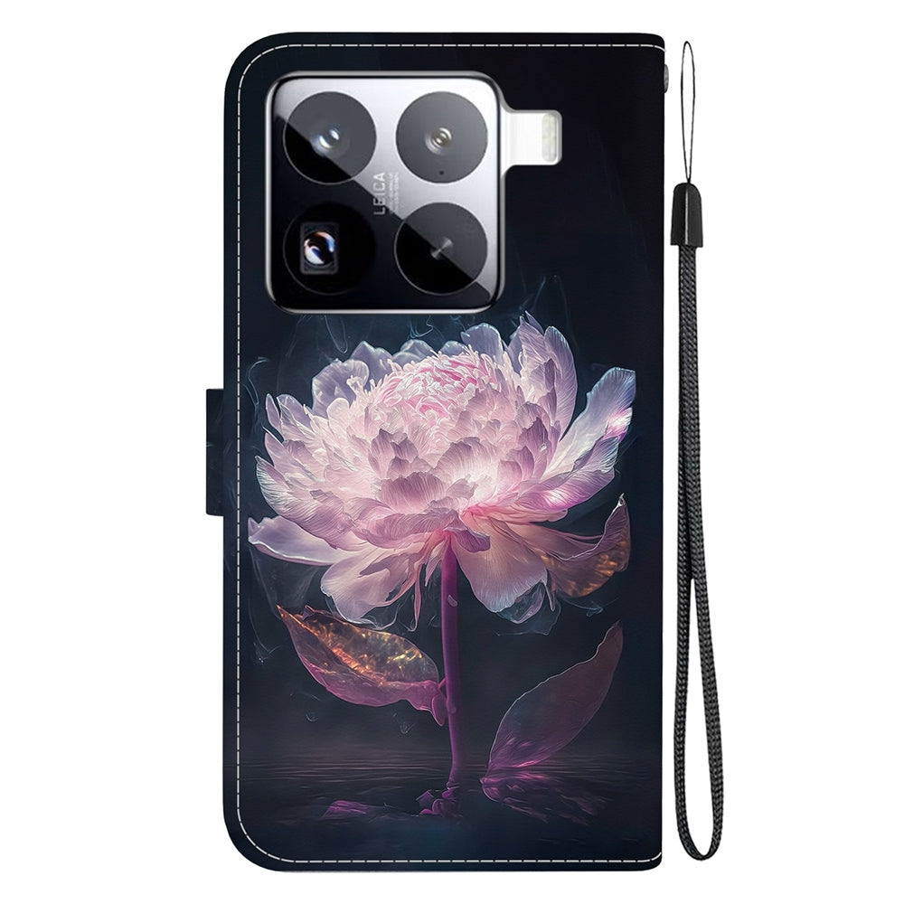 For Xiaomi 15 Pro Crystal Texture Colored Drawing Leather Phone Case(Purple Peony)