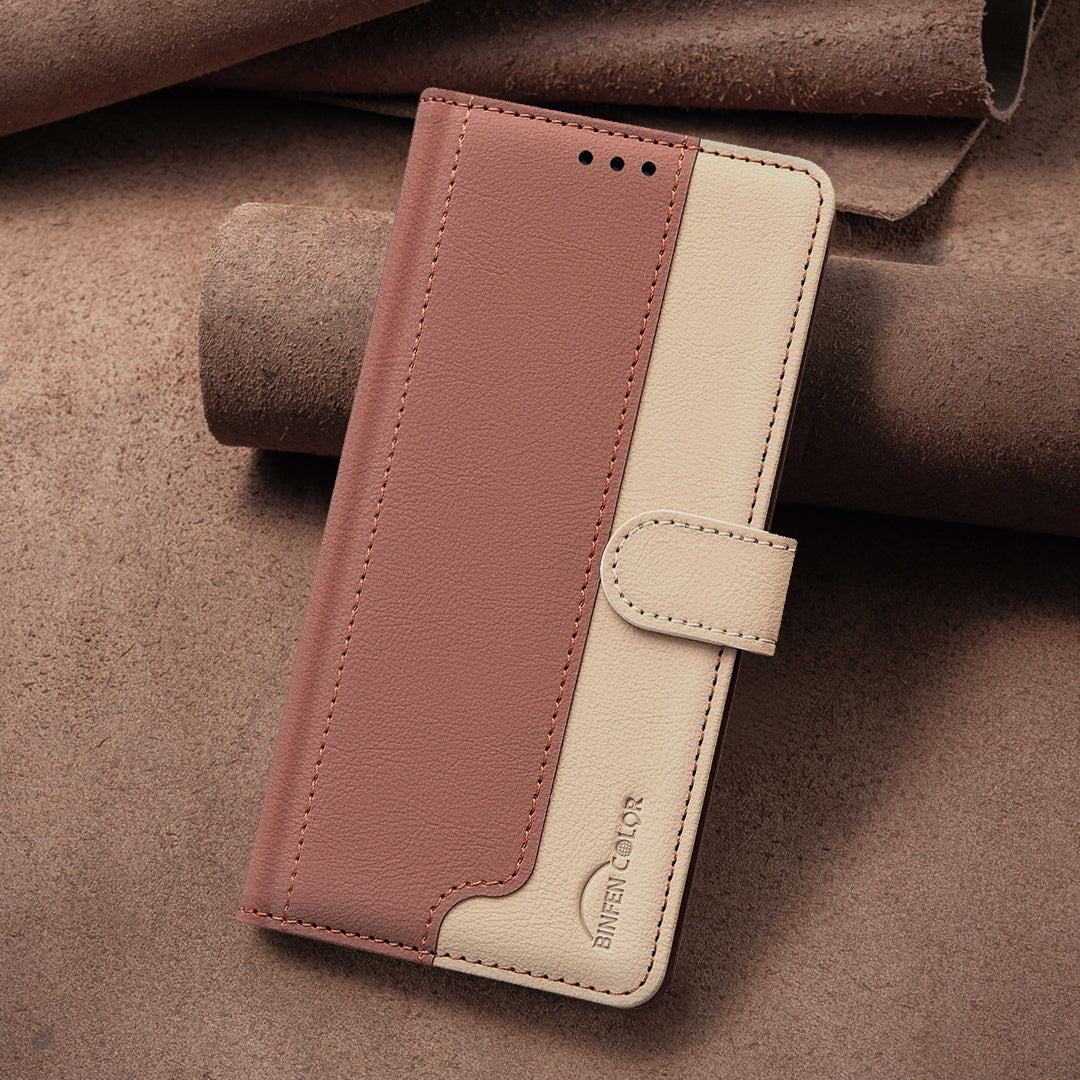 For iPhone 16e Color Matching RFID Anti-theft Leather Phone Case(Brown)