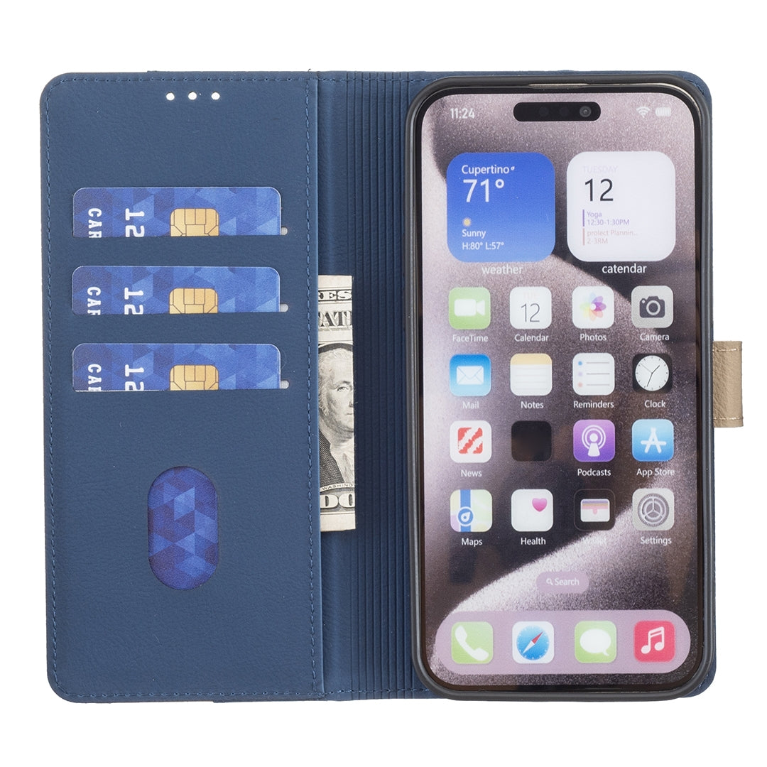 For iPhone 16e Color Matching RFID Anti-theft Leather Phone Case(Blue)
