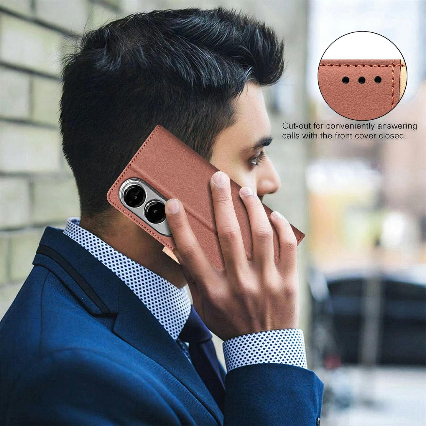 For Samsung Galaxy S25 Edge 5G Color Matching RFID Anti-theft Leather Phone Case(Brown)