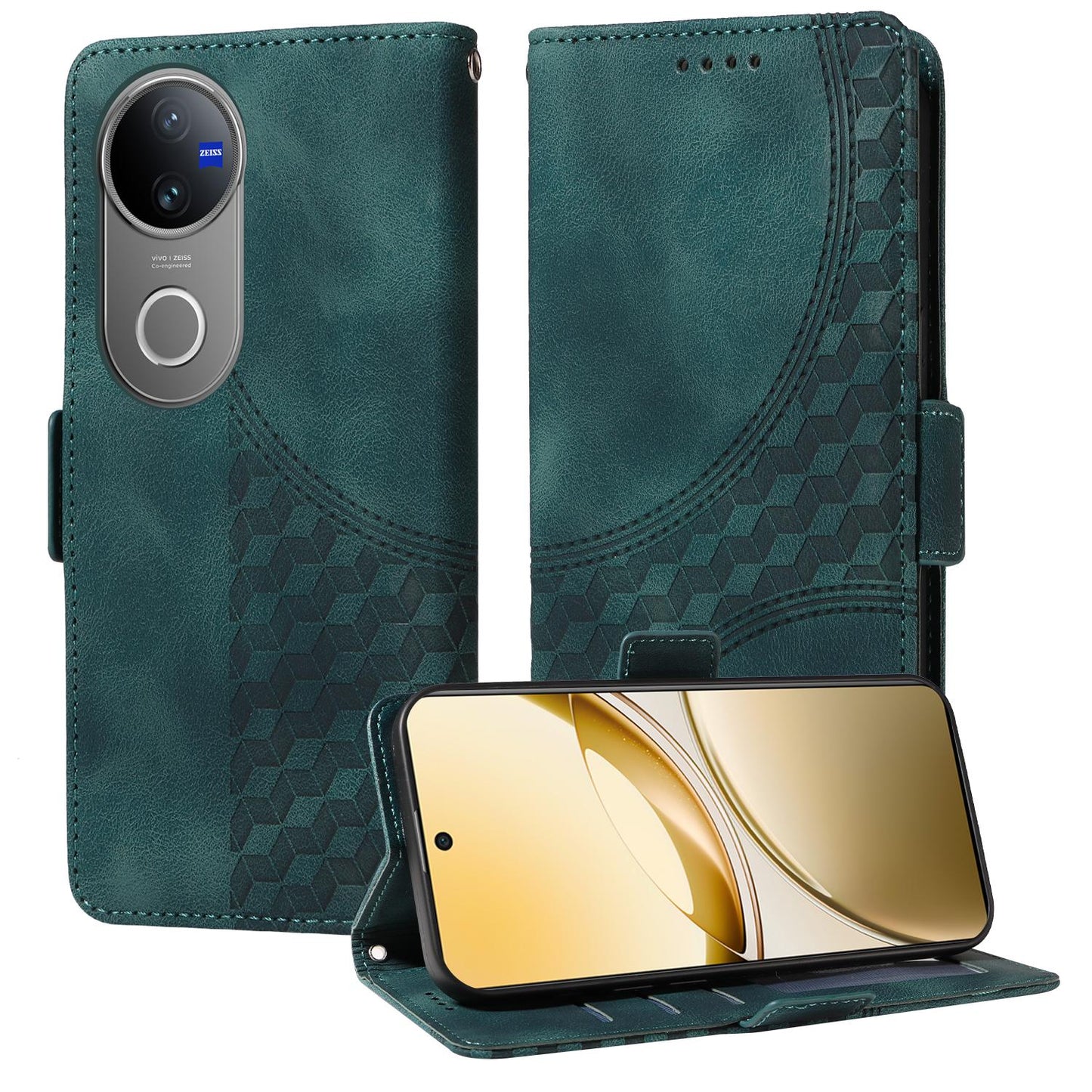 For vivo V50 Embossed Rhombus Starry Leather Phone Case(Green)