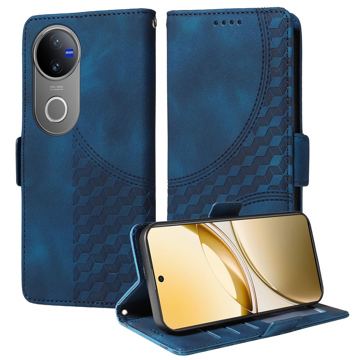 For vivo V50 Embossed Rhombus Starry Leather Phone Case(Blue)
