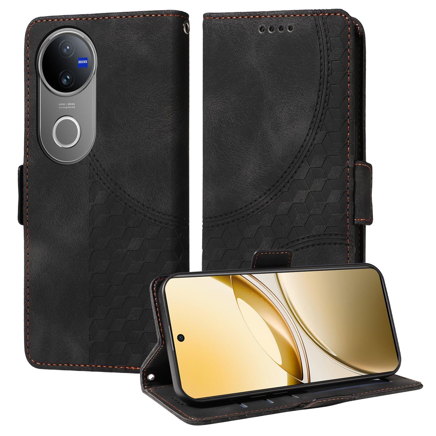 For vivo V50 Embossed Rhombus Starry Leather Phone Case(Black)