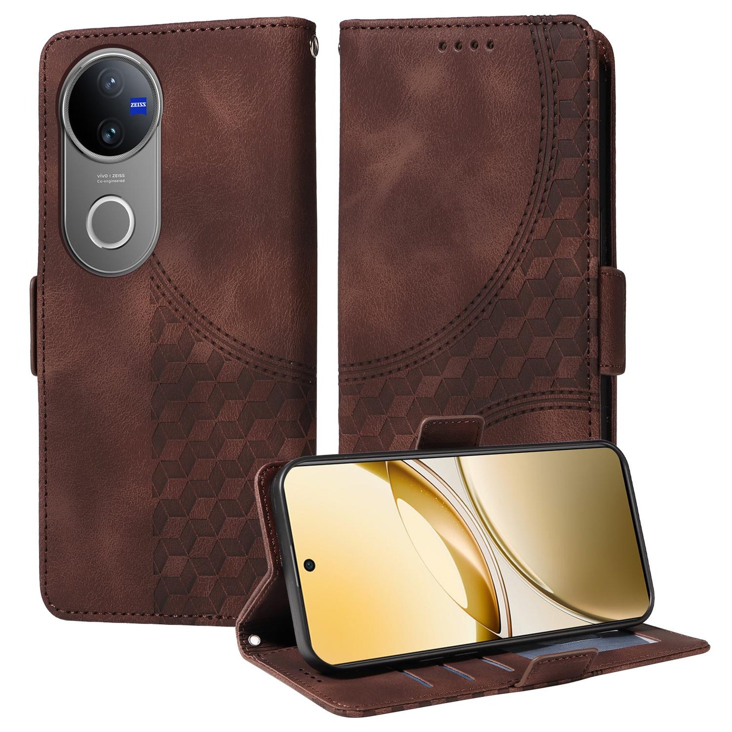 For vivo V50 Embossed Rhombus Starry Leather Phone Case(Brown)