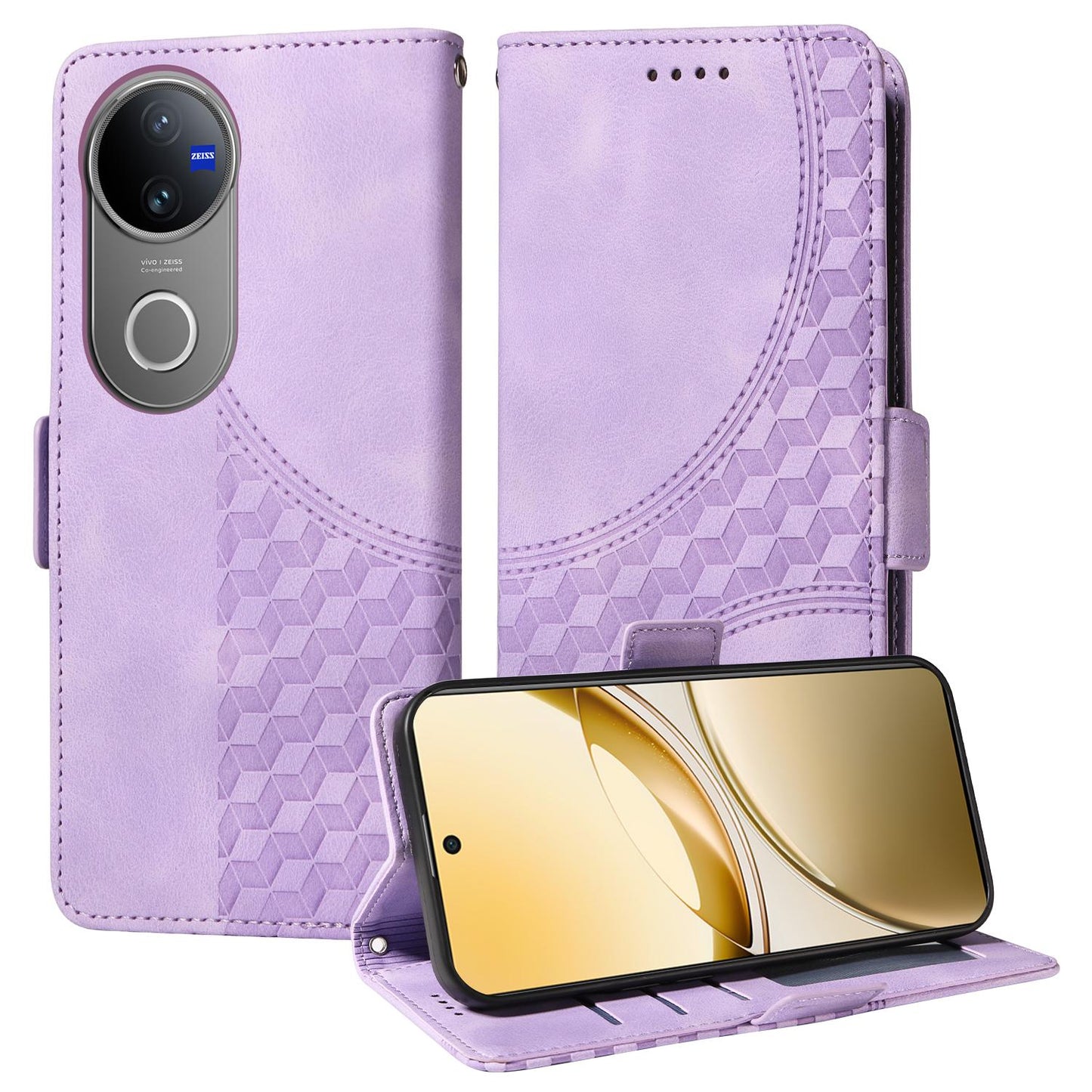 For vivo V50 Embossed Rhombus Starry Leather Phone Case(Purple)