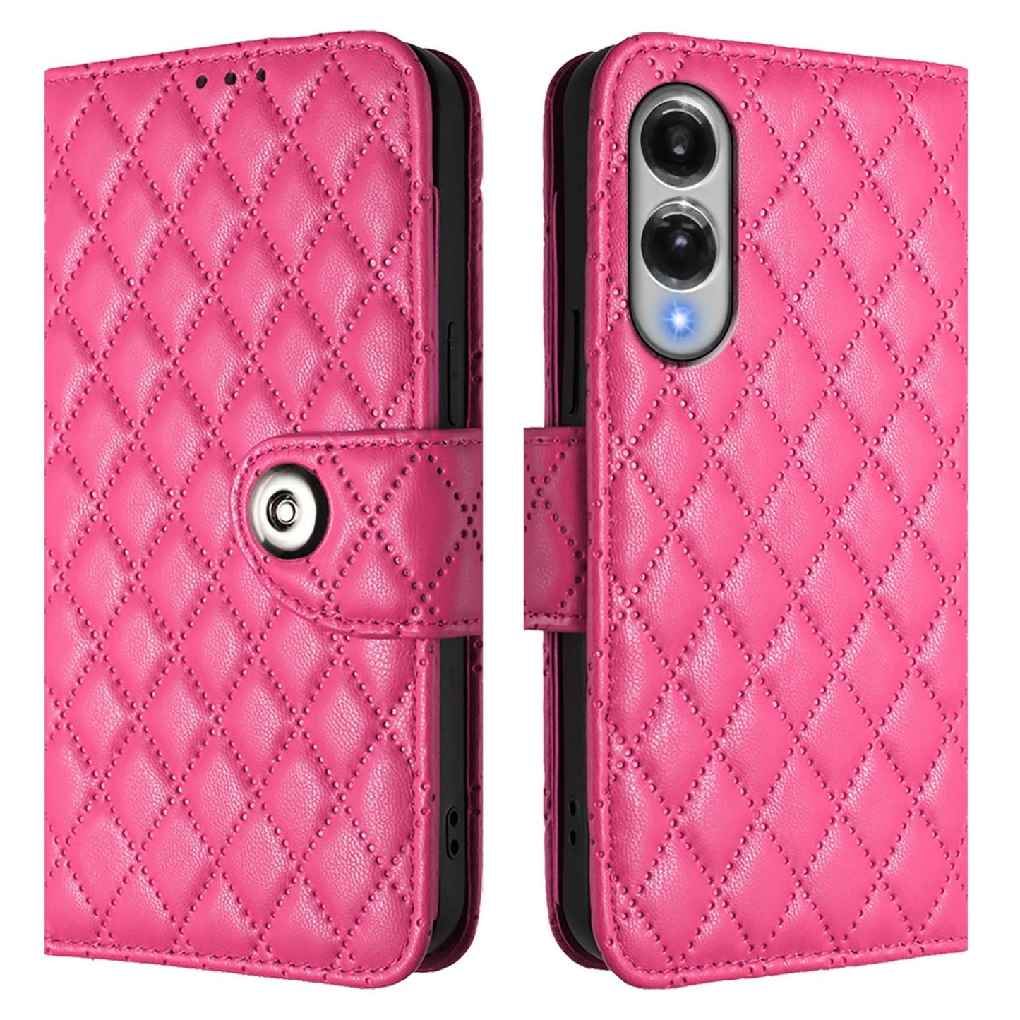 For Samsung Galaxy S25 Edge 5G Rhombic Texture Flip Leather Phone Case with Lanyard(Rose Red)