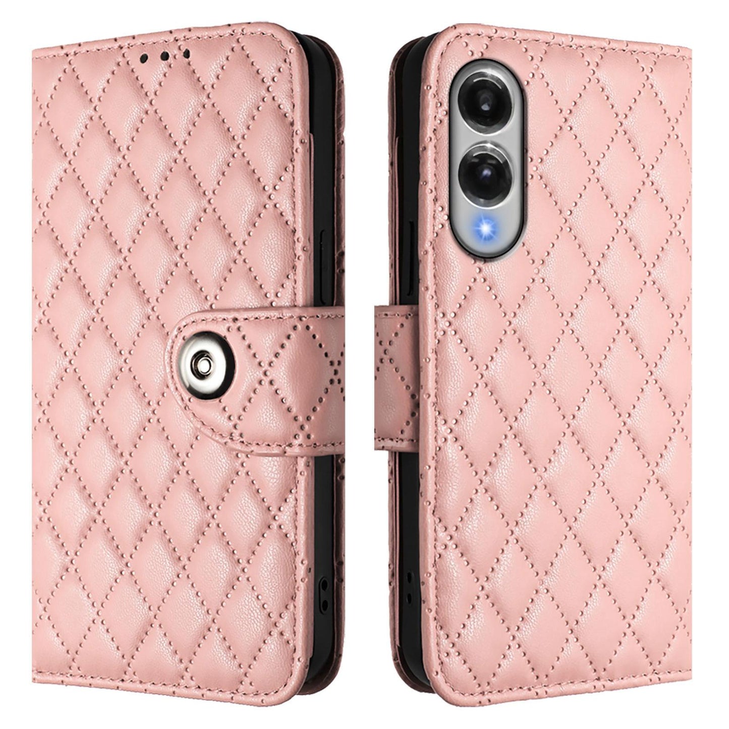 For Samsung Galaxy S25 Edge 5G Rhombic Texture Flip Leather Phone Case with Lanyard(Coral Pink)