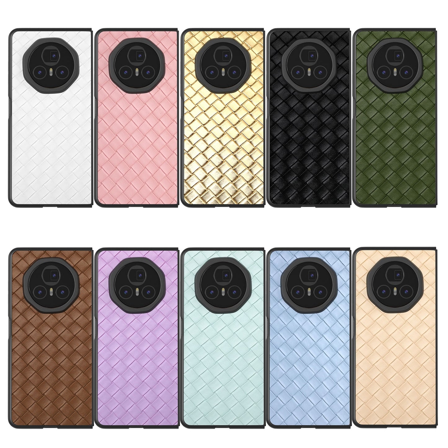 For Honor Magic V3 Black Frame Woven Texture PU Phone Case(Gold)