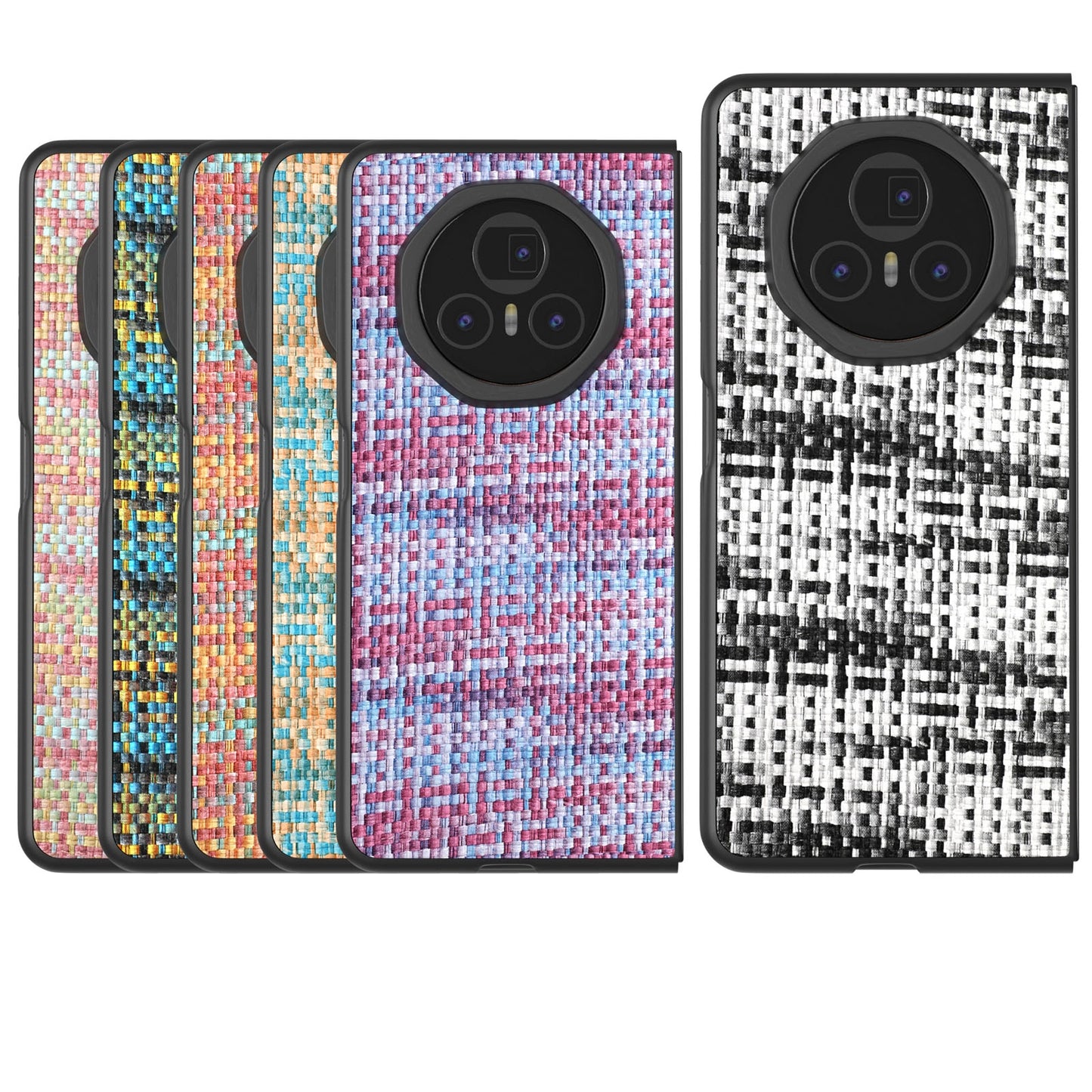 For Honor Magic V3 Black Frame Color Lattice Texture PU Phone Case(Pink)