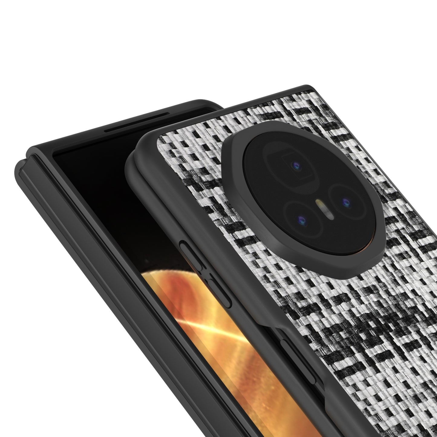 For Honor Magic V3 Black Frame Color Lattice Texture PU Phone Case(Black)