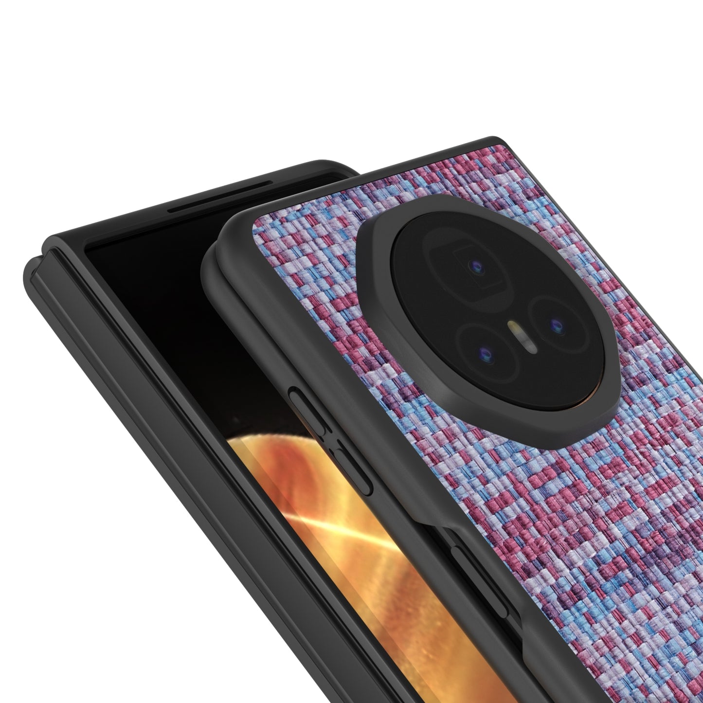 For Honor Magic V3 Black Frame Color Lattice Texture PU Phone Case(Purple)