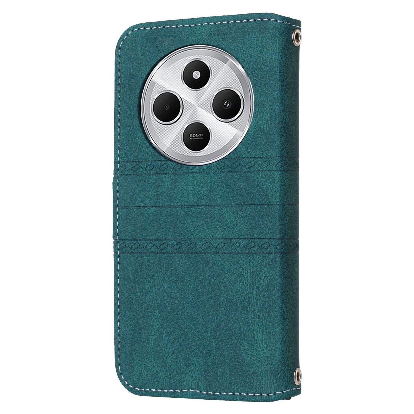 For Redmi 14C 4G Embossed Stripes Skin Feel Leather Phone Case(Dark Green)